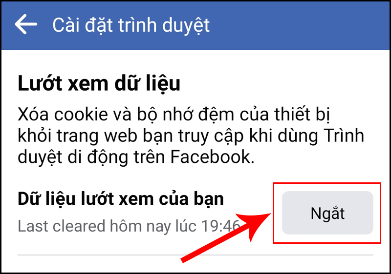 Chọn Ngắt để hoàn tất xóa cache Facebook trên Android